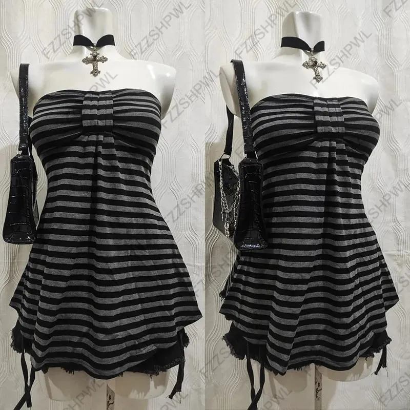 Y2k Tank Top Streetwear Punk Harajuku Stripe Print Unique Crop top Spicy Girls Casua Rock Goth Sleeveless Top Chic Hip Hop Vest — image 2