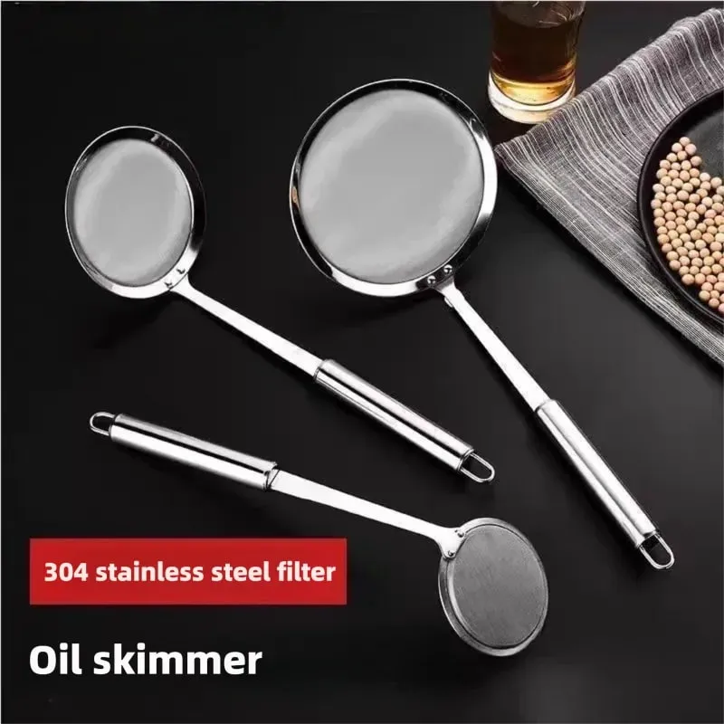Filter Scoop Stainless Steel Fat Skimmer Spoon Fine Mesh Strainer Food Strainer With Handle Kitchen Oil Skimmer Strainer — image 1