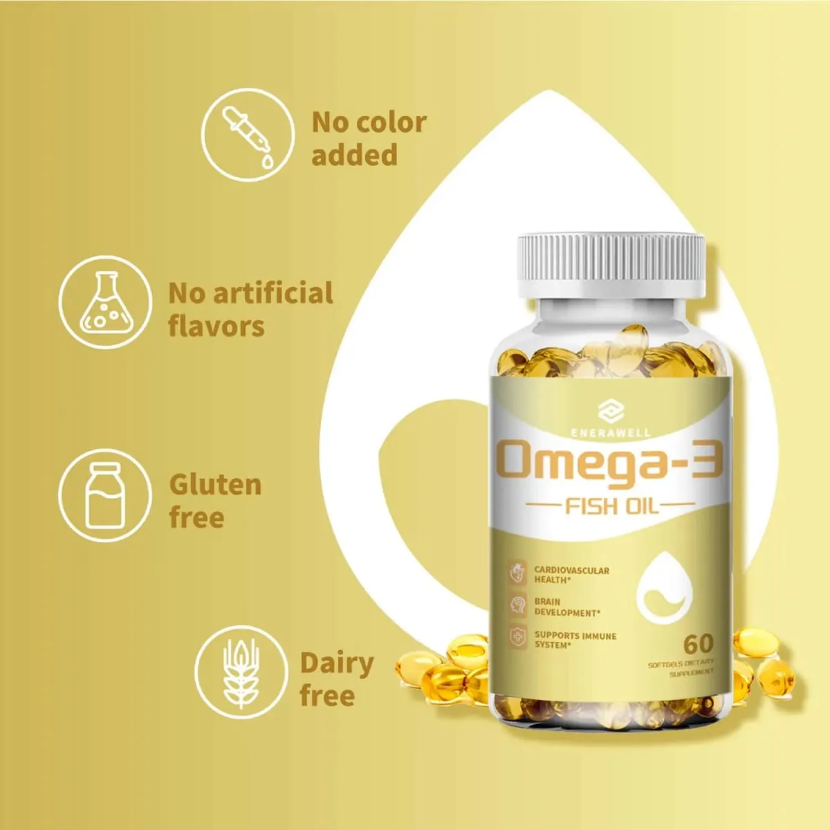 Omega 3 Fish Oil - Rich in EPA+DHA Supports Joint Brain and Eye Health Enhances Immune Function and Antioxidant
