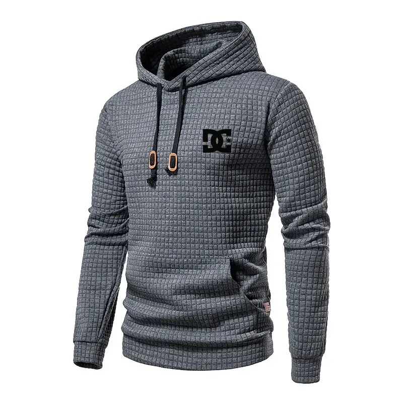 2025 New Spring and Autumn Europe Men DC Letters Printed Casual Large Pocket Hoodie Jumper Small Plaid Jacquard Plus Size — image 4