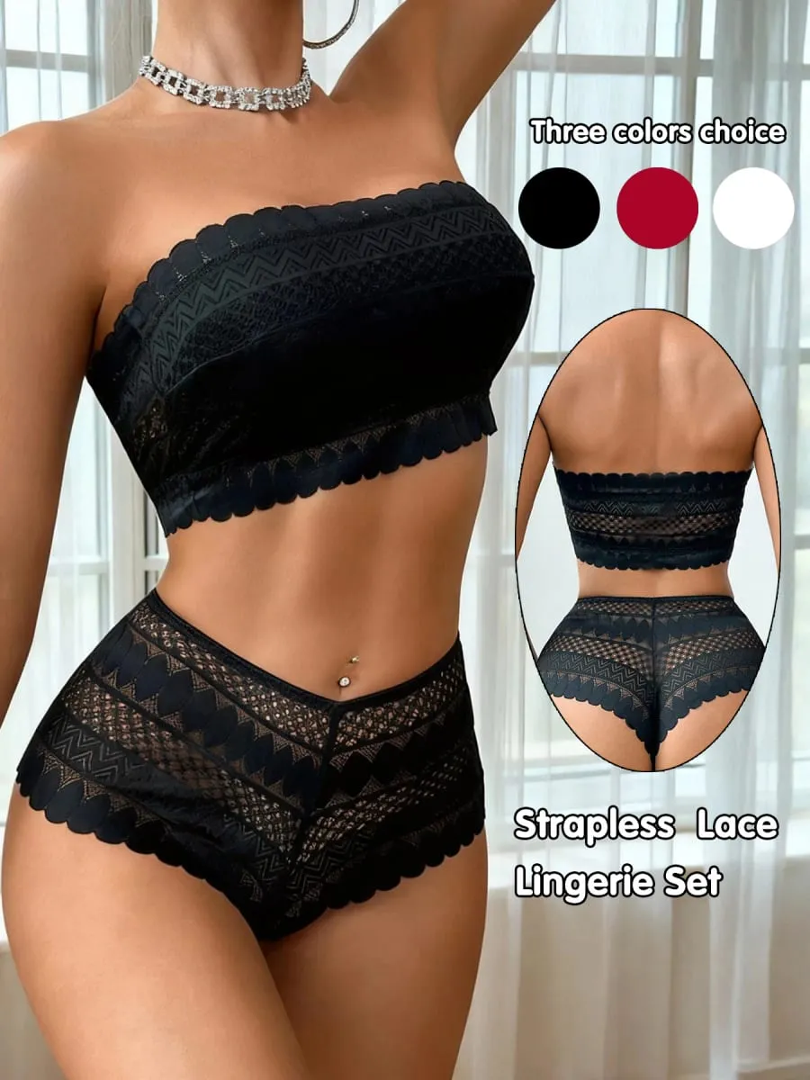 Strapless Bralette Set Lace Wireless Unpadded Bra and Panties Set for Women Comfortable Seamless Lingerie for Wedding S-XL — image 1