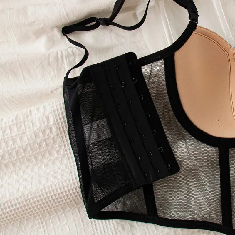 Sexy lingerie women's vest style small chest with steel ring thin bralette large size ladies long bra breifs set — image 5