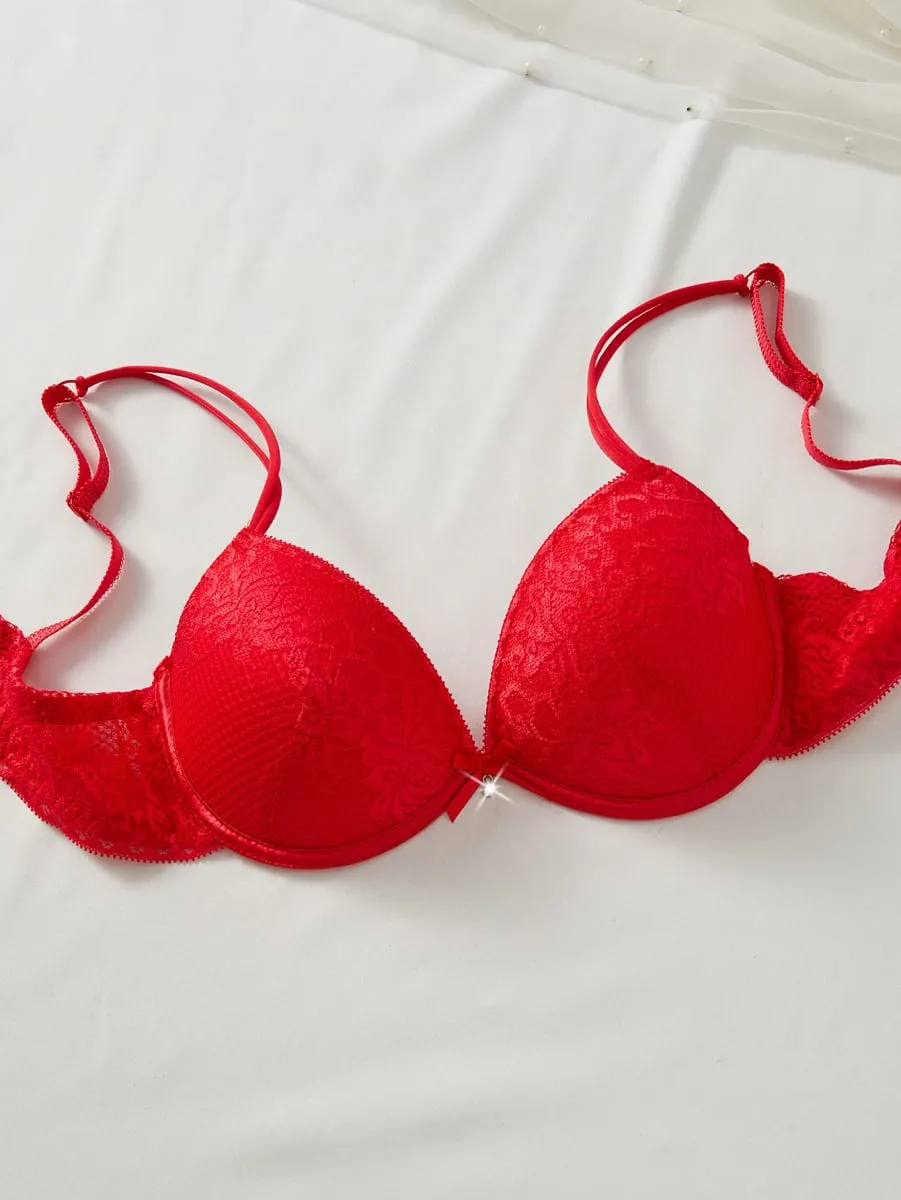 4PCS Women Floral Lace Lingerie Set Underwire Push Up Bra Sheer Mesh Breathable Panties Soft Comfort Sexy Underwear — image 5