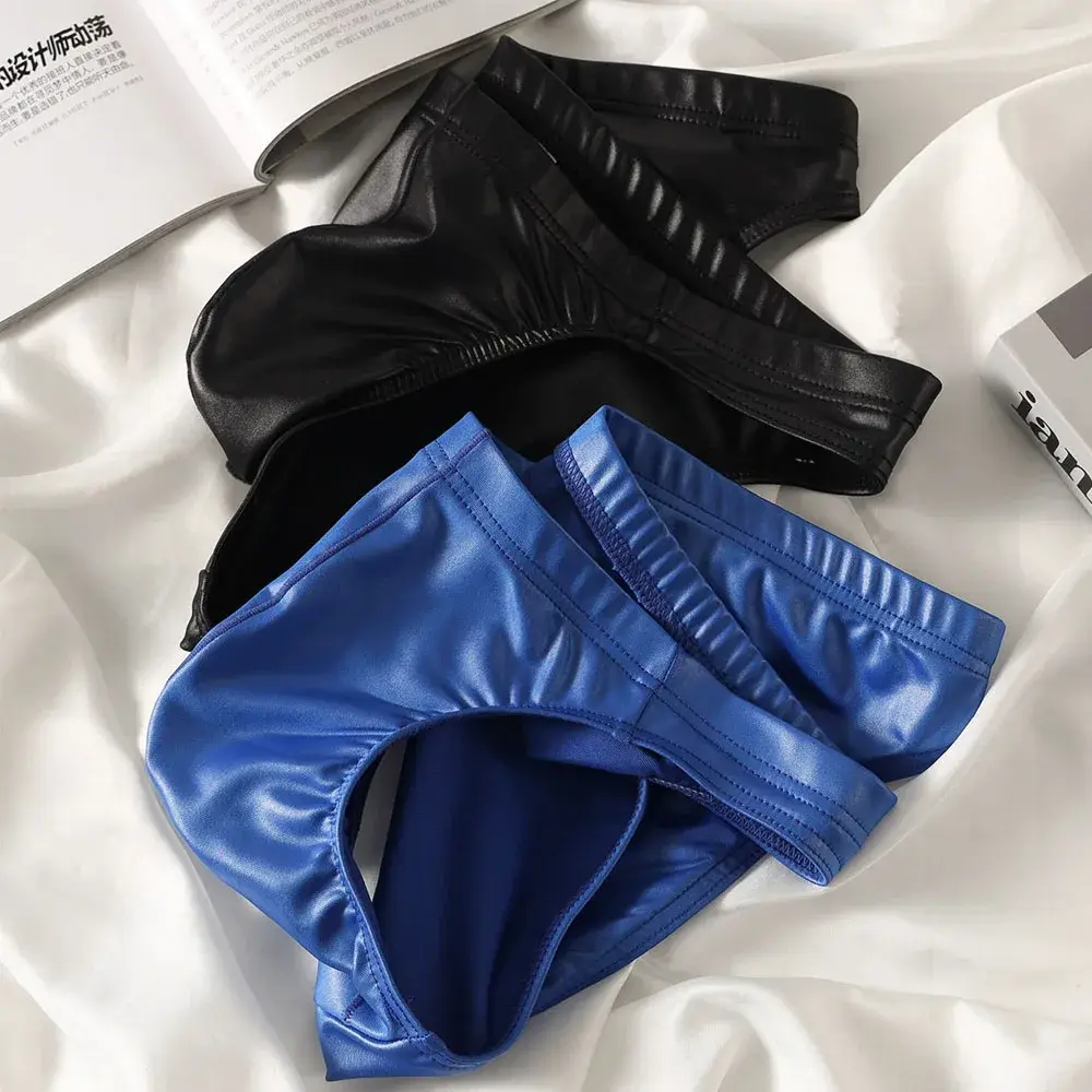 Waterproof Men Briefs Glossy Thong Silky Smooth Underpants Low-waist Men Underwear Waist Bulge Pouch Lingerie Panties Underpant — image 3