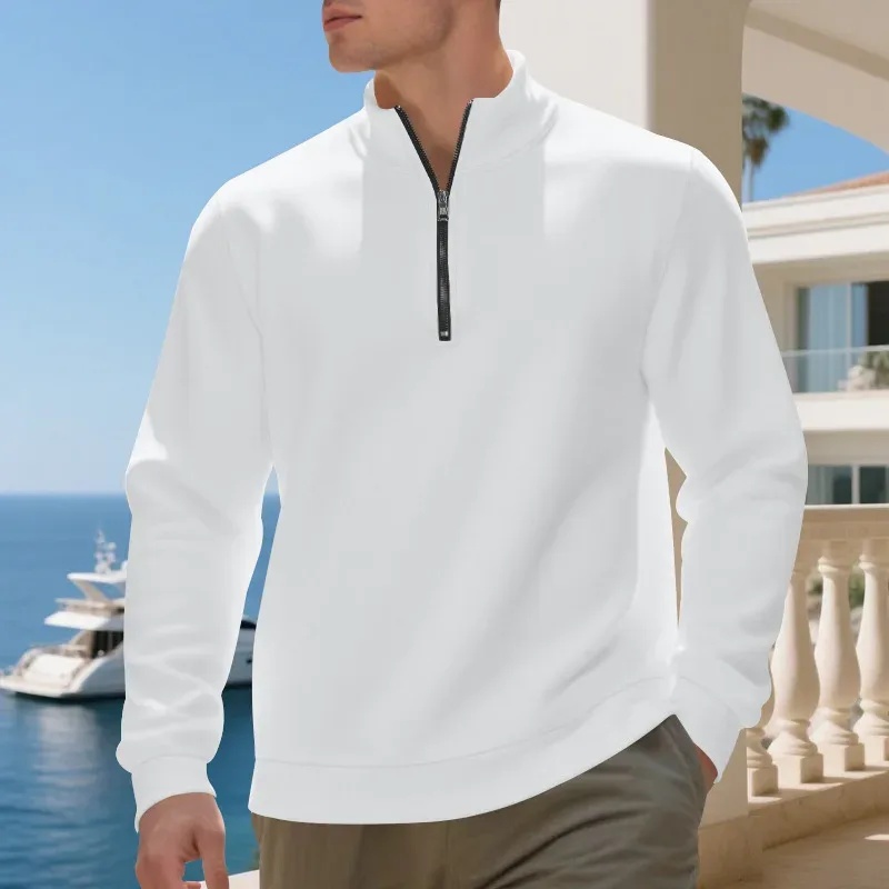 2026 New Fleece Lined Half Zip Sweatshirt for Men, Autumn Winter Solid Color Plus Size Casual Pullover Hoodie Daily Leisure Wear — image 2