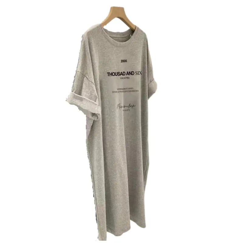 Short-sleeved Dresses Women's Summer Plus Size Medium-length T-shirt Dress Knee-length Casual Long Dress — image 8