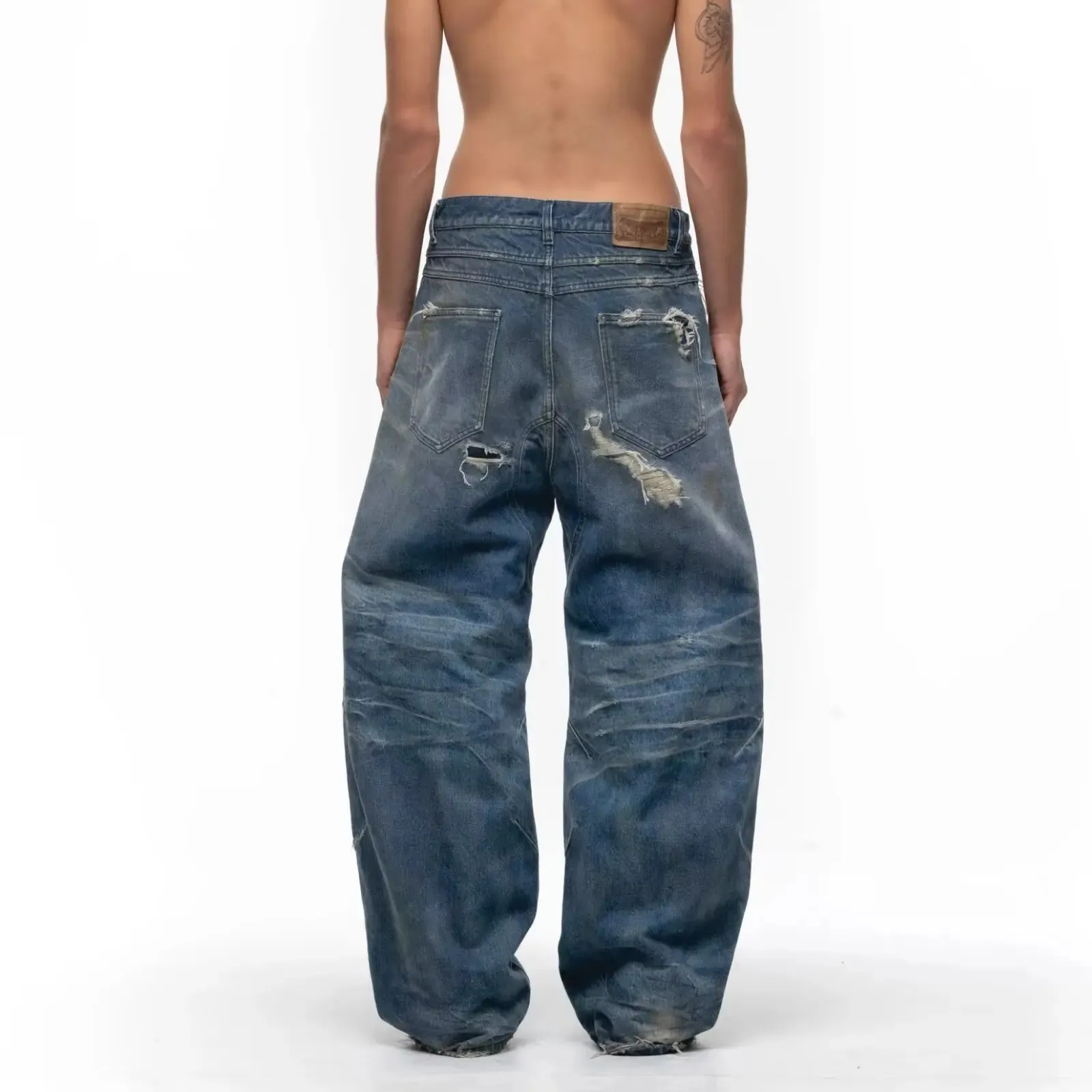 Unisex Jeans 2026 Spring Autumn Men's American Hollow Out Washed Retro Jeans Loose Wide Leg Straight Pants Hole Ripped Trousers — image 5
