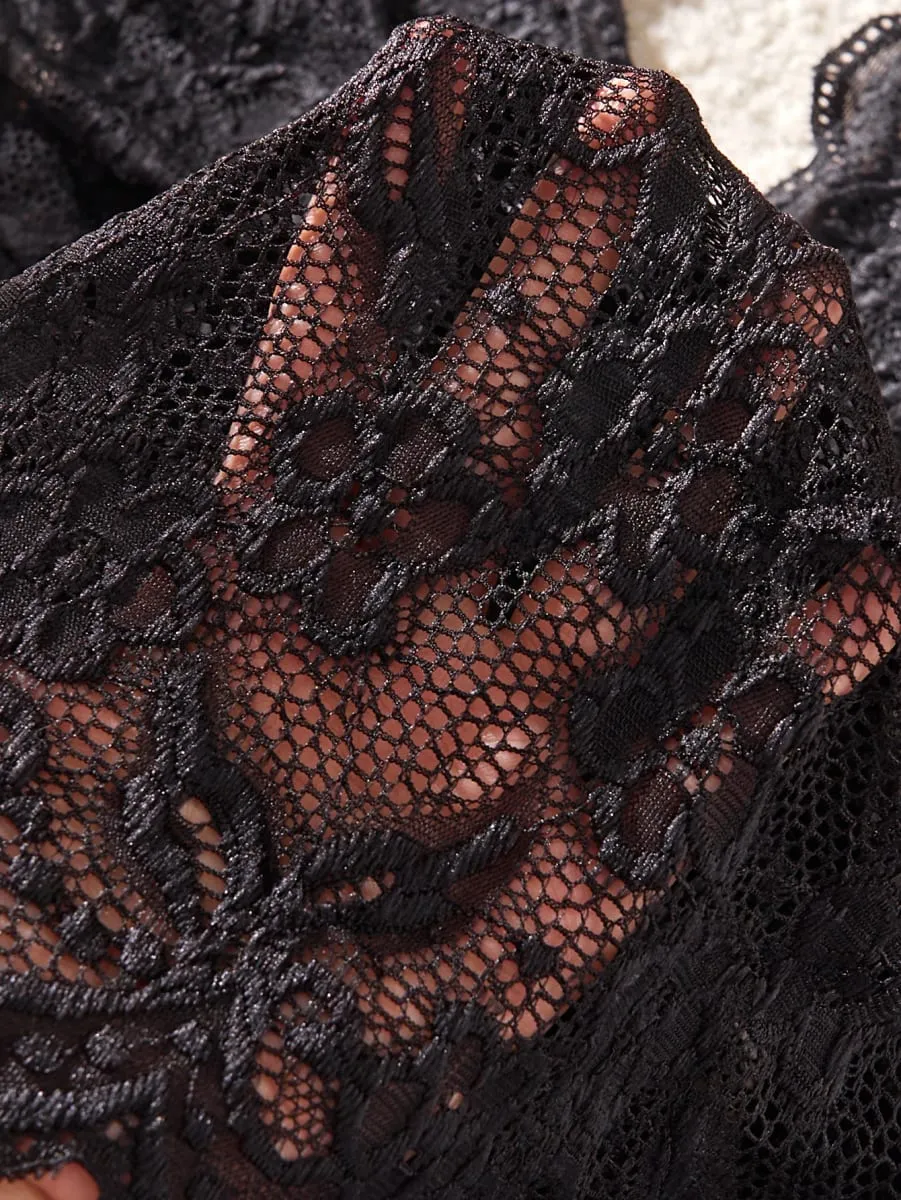 Temptation Deep V Neck Black Sheer Lace Matching Bra Set Curvy Women Lingerie For Confident Nights Special Full Figure — image 5
