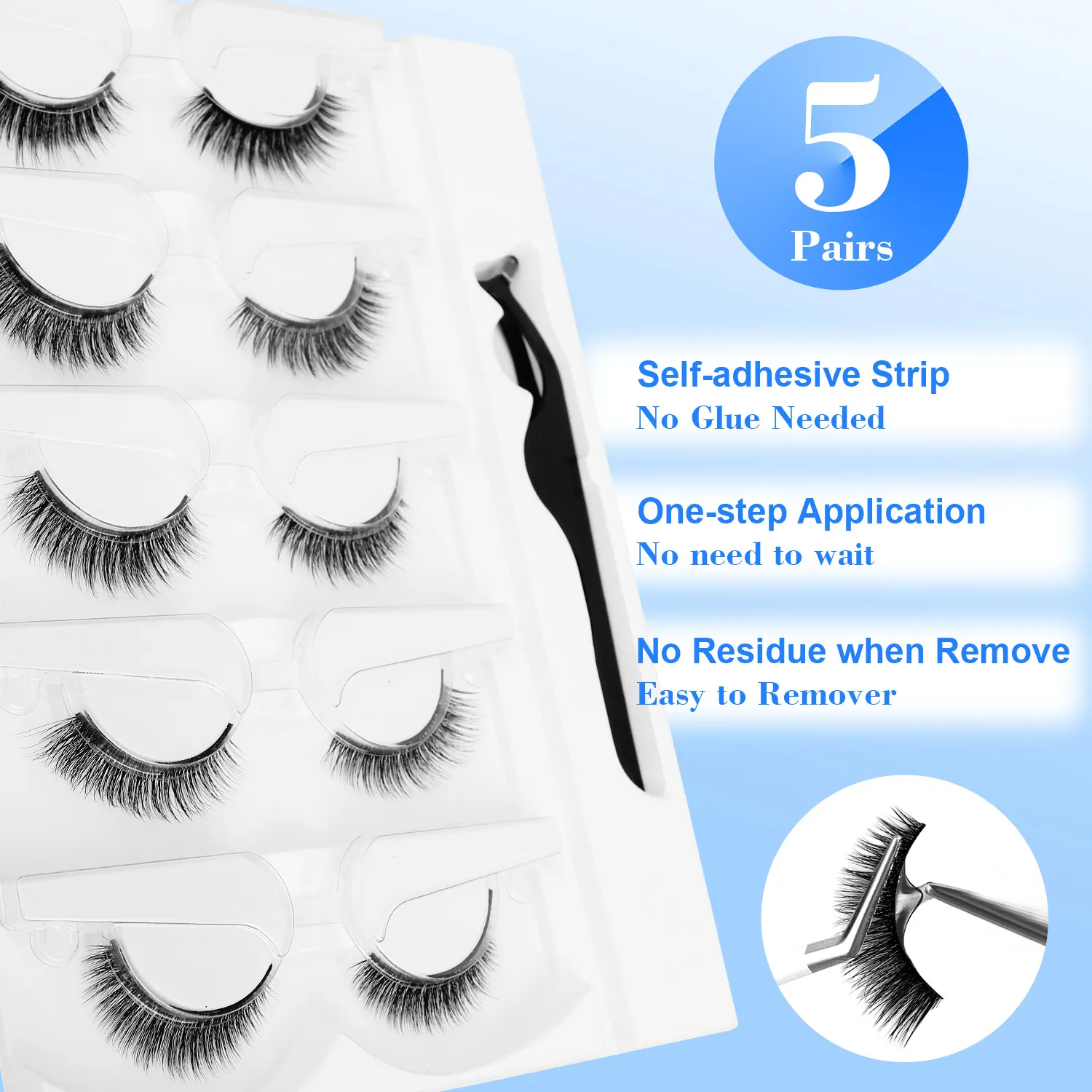 5 Pairs Glue-free Self-adhesive Eyelashes 3D Natural False Eyelash One Step Application Easy To Remove Eye Makeup Wholesale — image 3