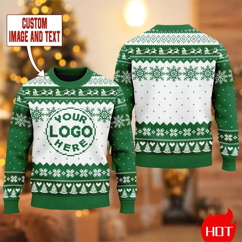 Custom Logo 3D Printed Sweatshirt Menwomen Ugly Christmas Sweater Diy Personalized Design Custom Image Pullovers Unisex Tops — image 5
