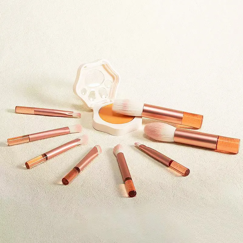 8 pieces of orange mini portable travel makeup brushes - powder brushes eyeshadow brushes and highlighter brushes — image 6