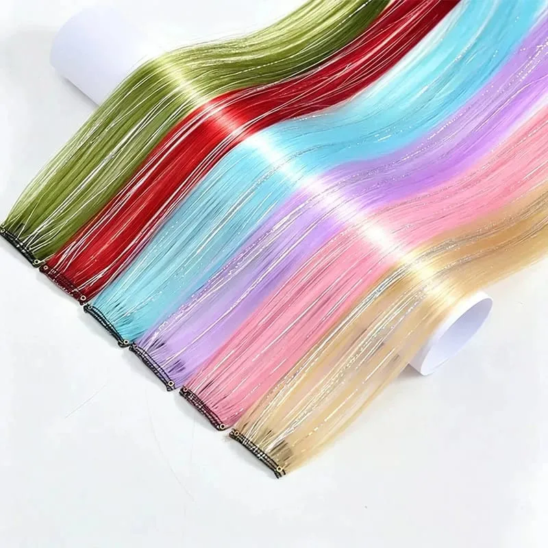BB Clip in Synthetic Hair Extensions with Laser Silver Threads Colorful Shiny Hair Pieces for Party Daily Use No Damage — image 3