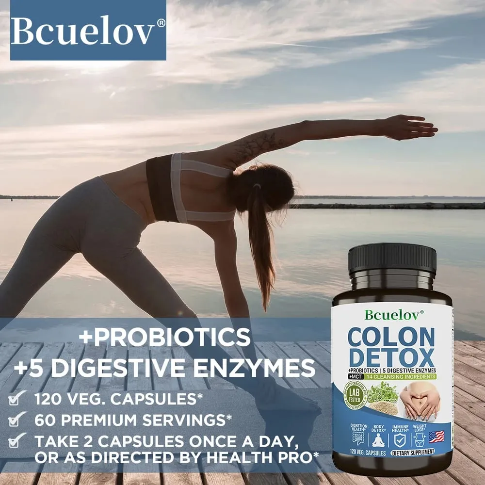 Colon Detox Probiotics Containing Psyllium Husk Relieves Constipation and Bloating Cleansing Supplement