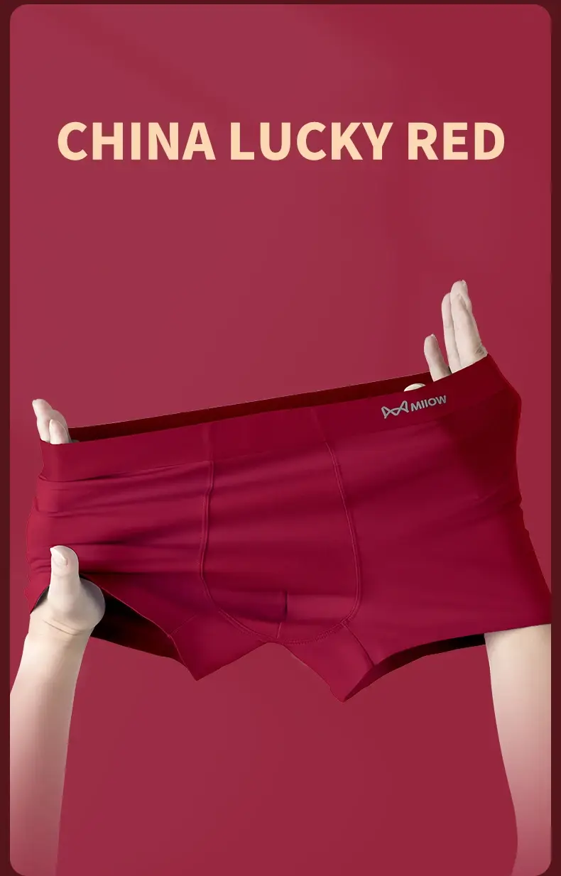 MiiOW 3Pcs Autumn Winter Cotton Men Underwear Lucky Red Men's Panties 7A Antibacterial Men Underpants Breathable Man Boxershorts — image 2