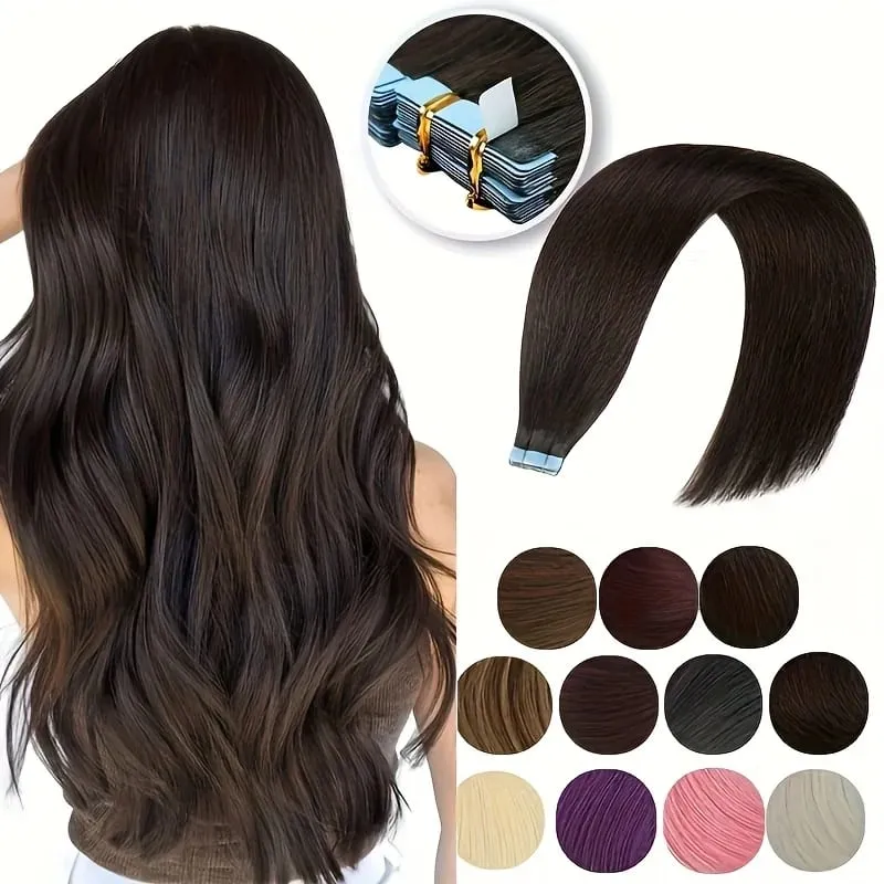 Tape In Bio Synthetic Hair Extensions 10pcs/ lot 24inches Heat Resistant Fiber Straight Seamless PU Skin Weft Tape Ins For Women — image 2