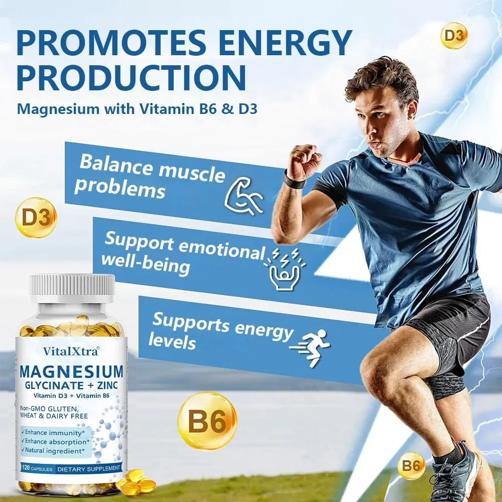 Magnesium Glycinate + Zinc Supplement - Supports Bones Immune System Heart Health Mineral Supplement Helps with Natural Sleep — image 6