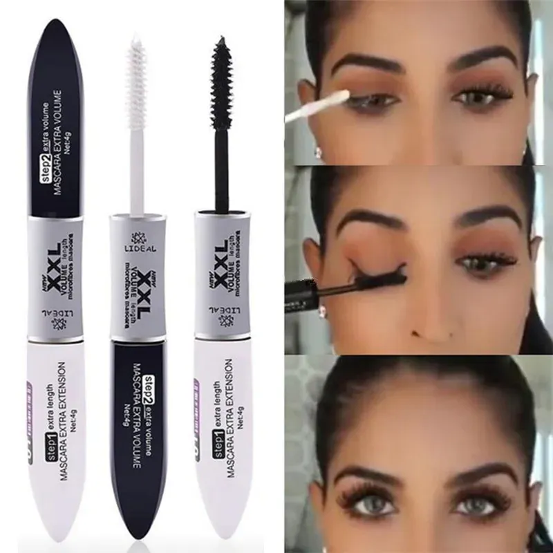 Ultra Black Double-Ended Mascara Fiber Lengthening And Volumizing Long-Lasting Eye Makeup with Black And White Brush Heads