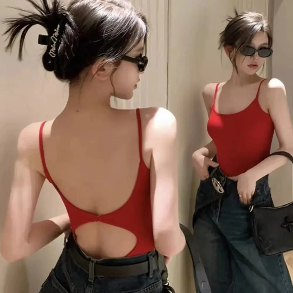 New Hollow Out Open-Back Tank Top with Sleek Padded Breathable Sleeveless Top Women Bodysuit — image 1