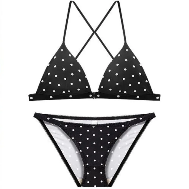 Female Vintage Polka Dot Triangle Cup Underwear Set Front Closure Bikini Style Comfort Push Up Close-fitting Underwear Set — image 6