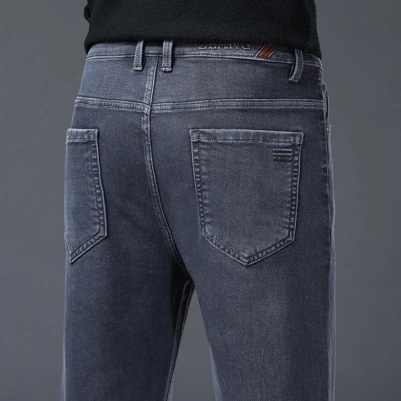 Classic Straight Men's Stretch Jeans Lyocell Cotton Comfortable Soft Casual Denim Pants Spring Business Work Gray Trousers — image 3