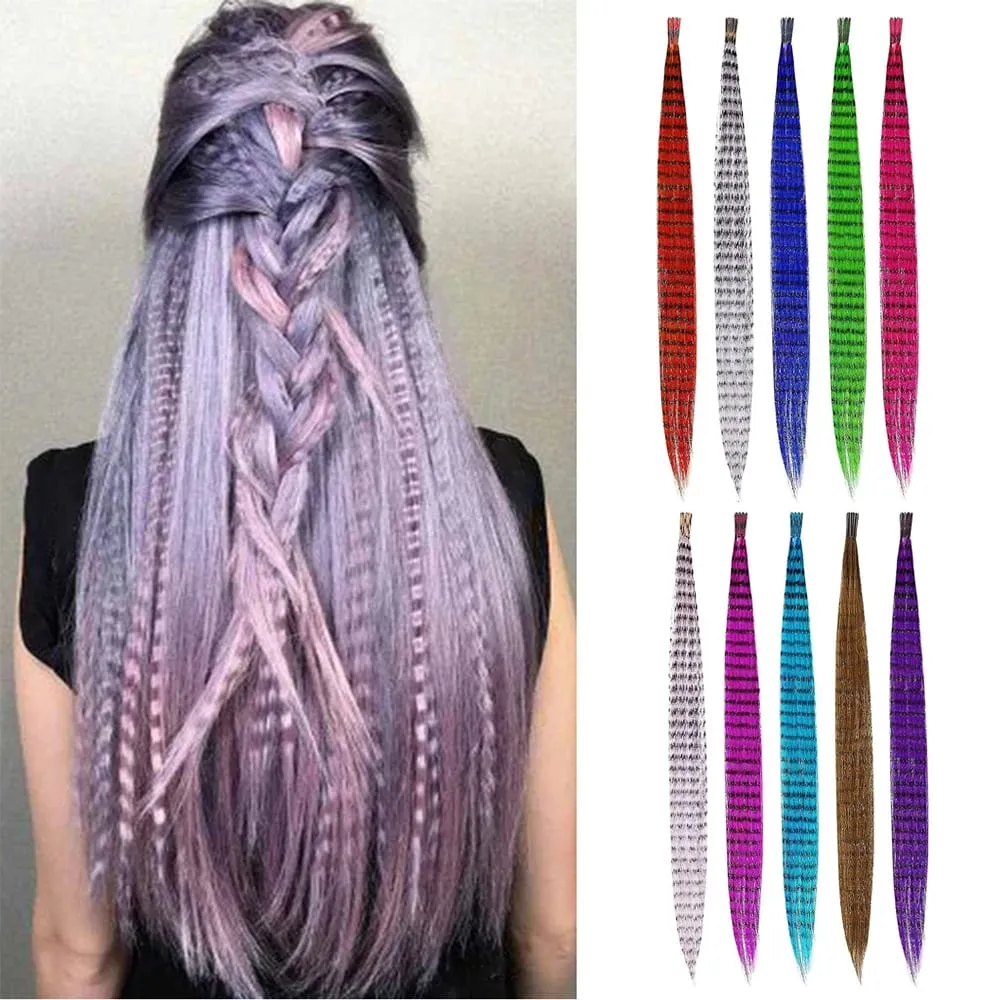 10 Root/pack Feather Hair Extensions Colorful I Tip Hairpiece 16inch Synthetic Hair Accessiories For Women Girls Daily Party Use — image 2