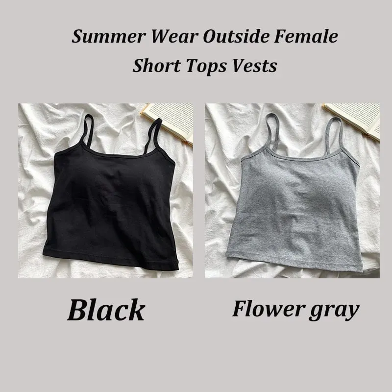2PCS/SET Women's Basic Cotton Camisole madam Solid Color Spaghetti Straps Sleeveless Slim Vests Breathable Short Sleeveless Tops — image 9