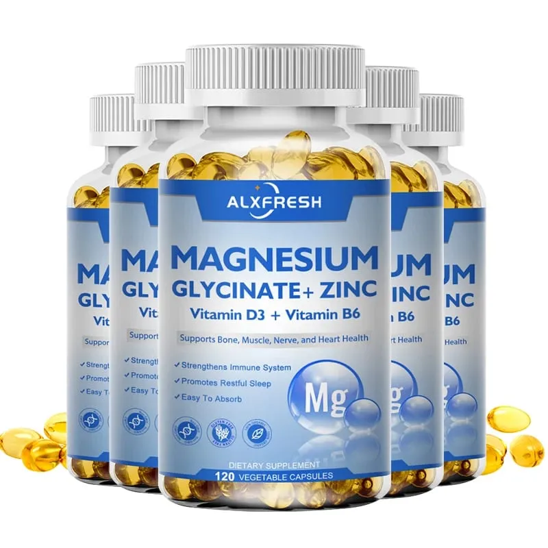 Magnesium Glycinate 500mg Kapslar Hög Absorption med Zink Vitamin D3 B6 Stöd Kosttillskott Stress & ångestlindring — image 8