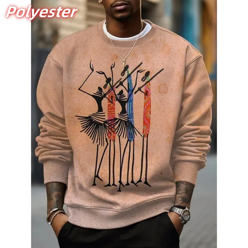 3D Printed Retro Africa Ethnic Hoodie For Men Cool Colorful Pattern Sweatshirt Casual Long Sleeves Pullovers Round Neck Hoodies — image 4