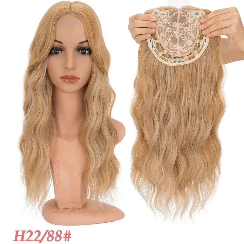 S-noilite Hair Topper 20 Inch Wavy Synthetic Clip-In Topper for Women Natural Looking Voluminous Hairpiece Ombre Blonde Wig