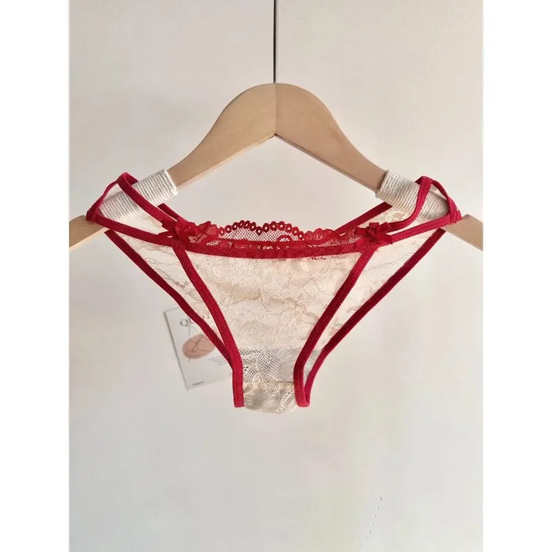 セクシーな Women Red Lace Bridal Lingerie Set Bowknot Push Up Bra Panty Small Bust Pure Style Wedding Party Intimate Underwear 32-38 — image 1