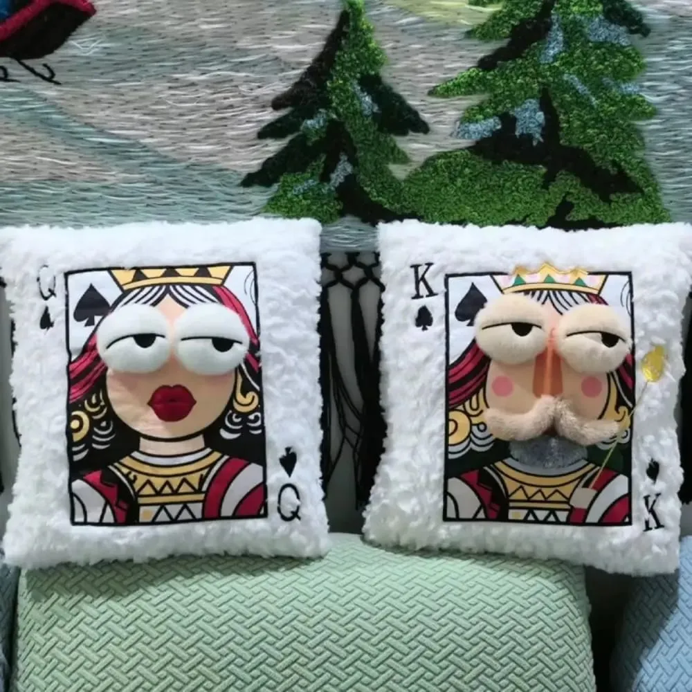 Patchwork Style Poker Card Cushion High-Value Design Card Game Theme Embroidered Pillow 3D Big Eyes Plush Cushion Gift Giving — image 4