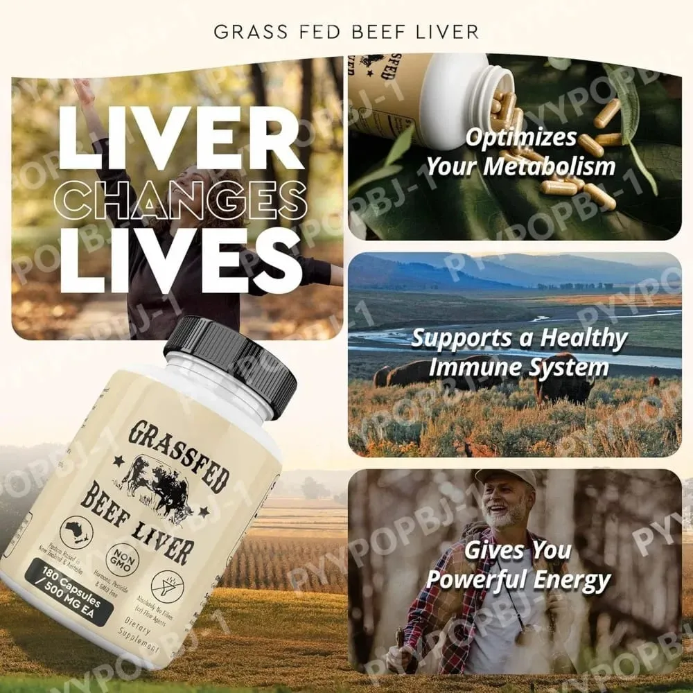 Capsules de foie de bœuf nourries à l'herbe, 500 mg chacune, supplément de foie de bovin élevé en pâturage, sans OGM, 180 capsules — image 3