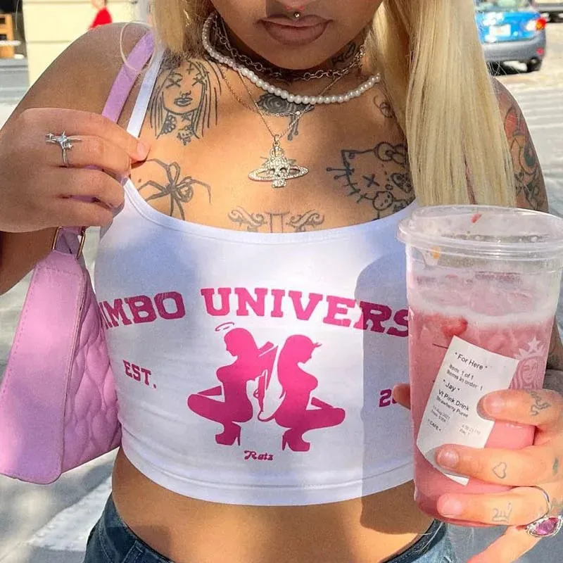Brief Drucken Frauen Sexy Gothic Straße T-shirt Y2k Ästhetischen Hip Hop Ärmellose Weste Rock Vintage Frauen Kleidung Harajuku T 2000s