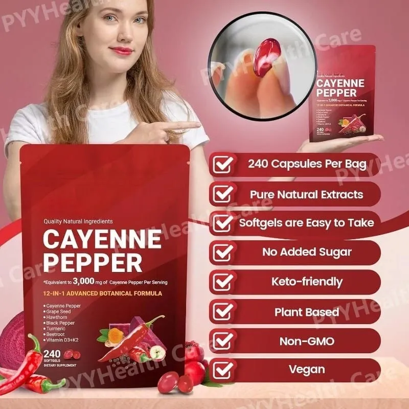 Cayenne Pepper Softgels with Grape Seed Beetroot Turmeric Vitamins D3 K2 E Herbal Supplement — image 4