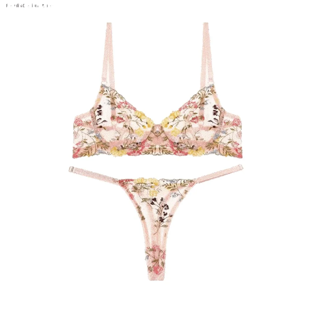 Versatile Transparent Lingerie Set Push Up Elegant Embroidery Floral Underwear Ultra-thin Bra Suit Lady — image 2