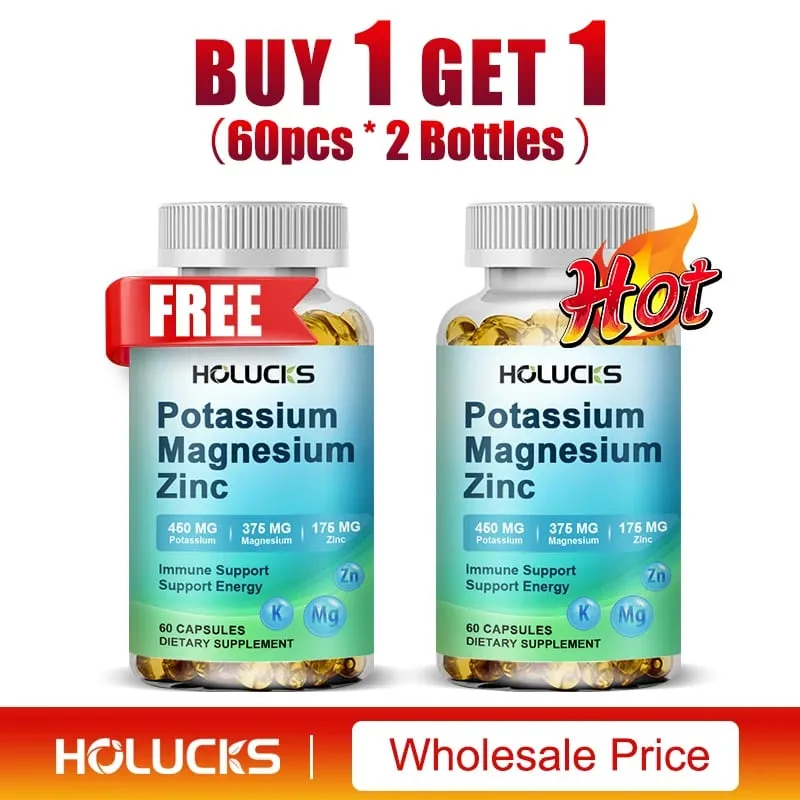 Potassium Magnesium Zinc Capsules - Bone & Heart Health Supplement Sleep Support Muscle Relaxation Stress & Anxiety Relief