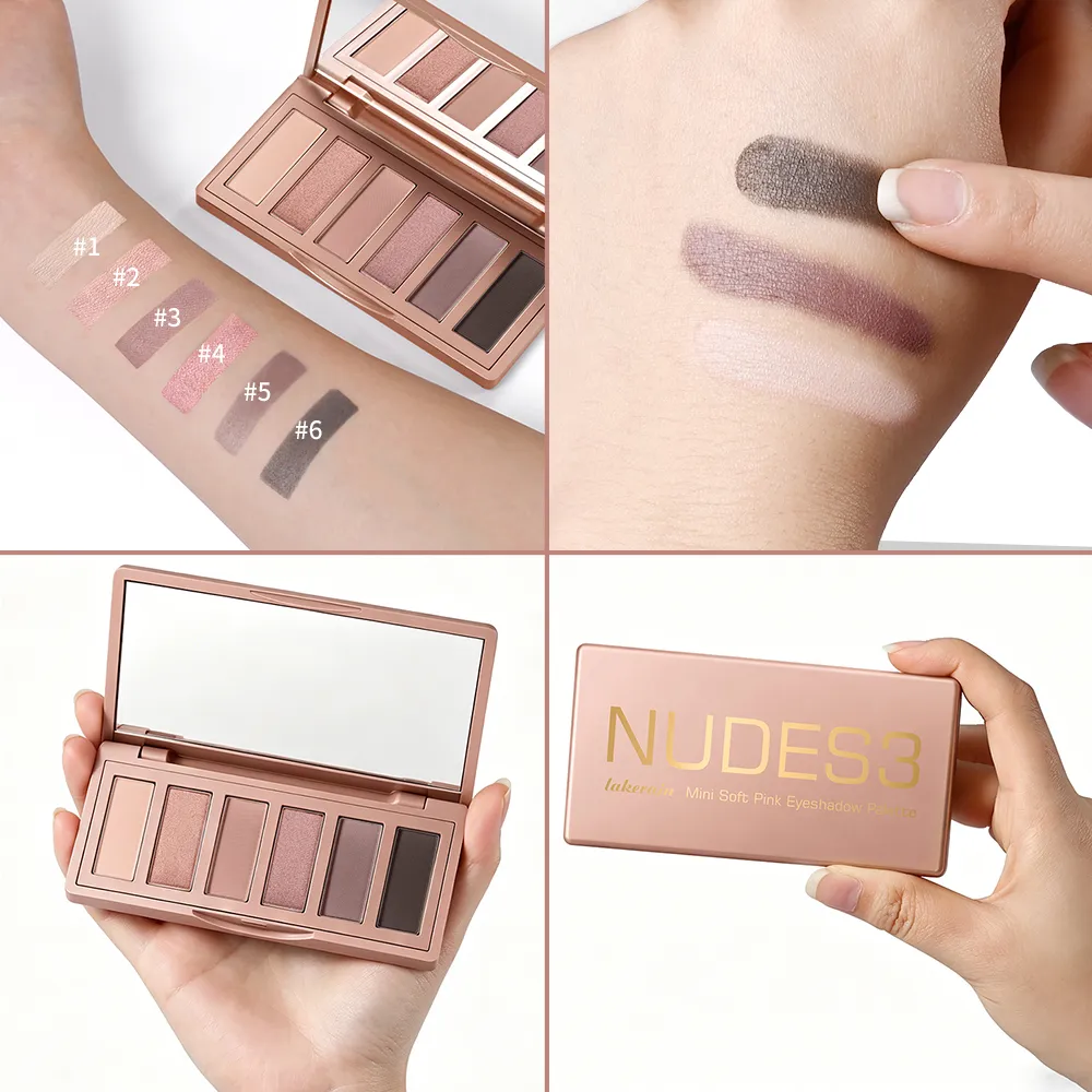 Soft Pink Eyeshadow Palette 6 Colors Matte Shimmer High Pigment Blendable Long Lasting Multi‑scene Eye Makeup Palette — image 7