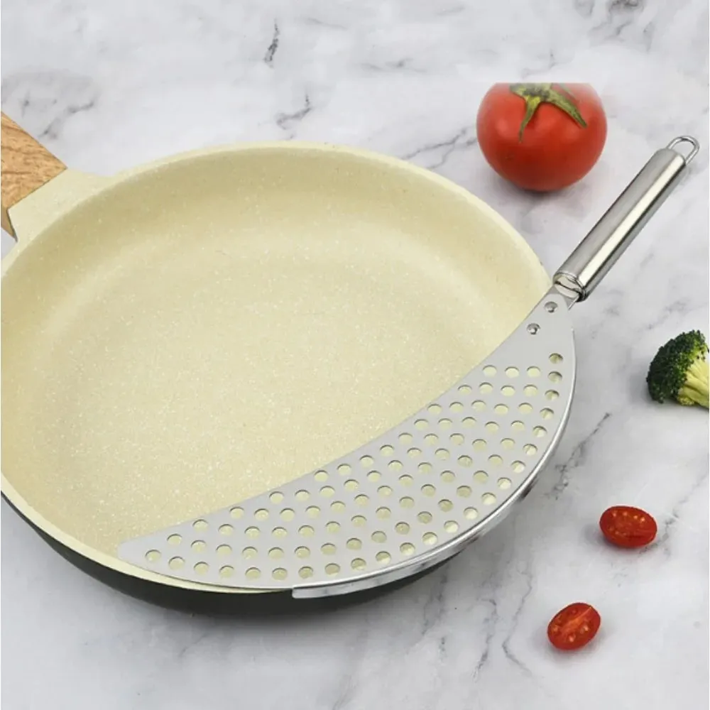 1PCS Stainless Steel Handheld Skimmer Oil Splash Guard Pot Residue Filter Semi-Circular Drain Strainer