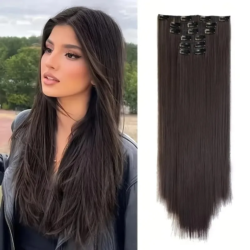 7ชิ้นเต็มหัวคลิปในส่วนขยายของผมเหมาะสำหรับผู้หญิง-20 "/50เซนติเมตรยาวตรงผมสังเคราะห์ที่มี150กรัมรวมปริมาณ — image 2