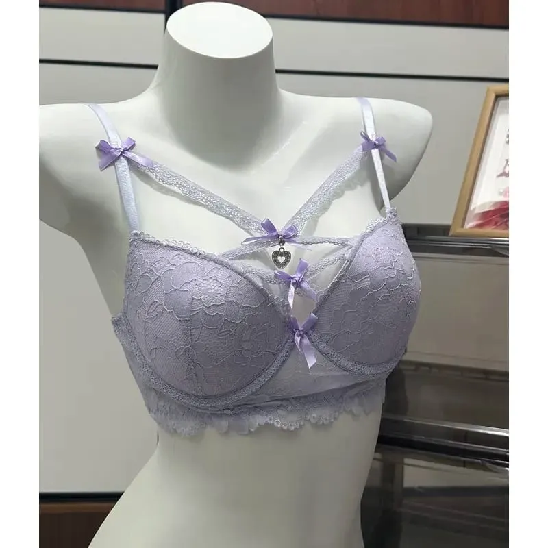 Alluring Lace Bra & Panty Set Heart Pendant Detail Bust Enhancing Push‑Up Design Soft Women Lingerie S‑XL 32‑38AB — image 3