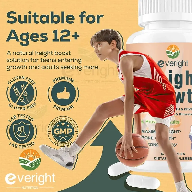 Bone Strength Supplement - for Natural Height Growth Adult and Kids - High Absorption - Calcium Magnesium Zinc Multivitamins
