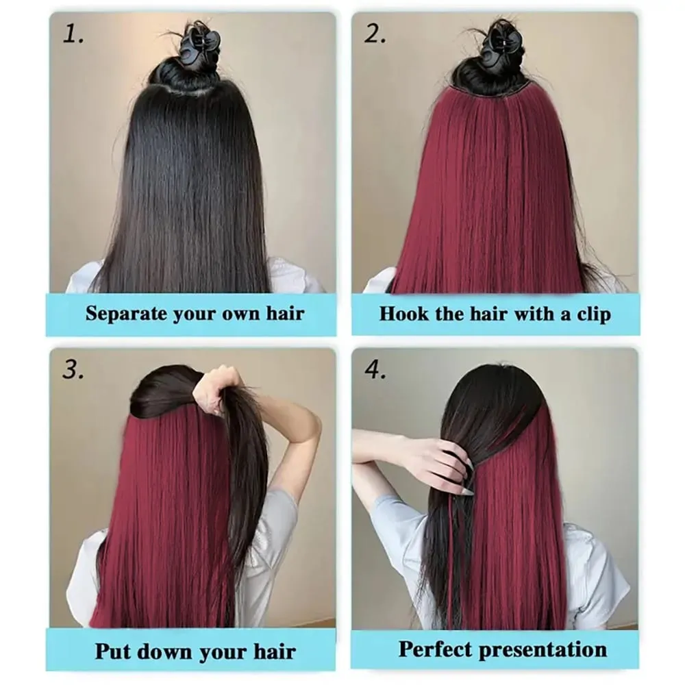 22‘’ Invisible 4Clip Long Straight Colored Synthetic Hair Extension Easy to Wear Suitable for Women's Daily or Holiday Wear. — image 6