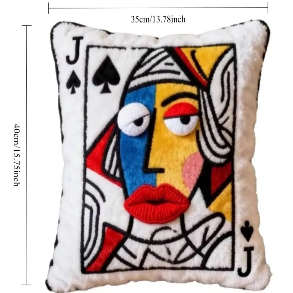 Patchwork Style Poker Card Cushion 3D Big Eyes Card Game Theme Plush Cushion High-Value Design Patchwork Pillow Gift Giving