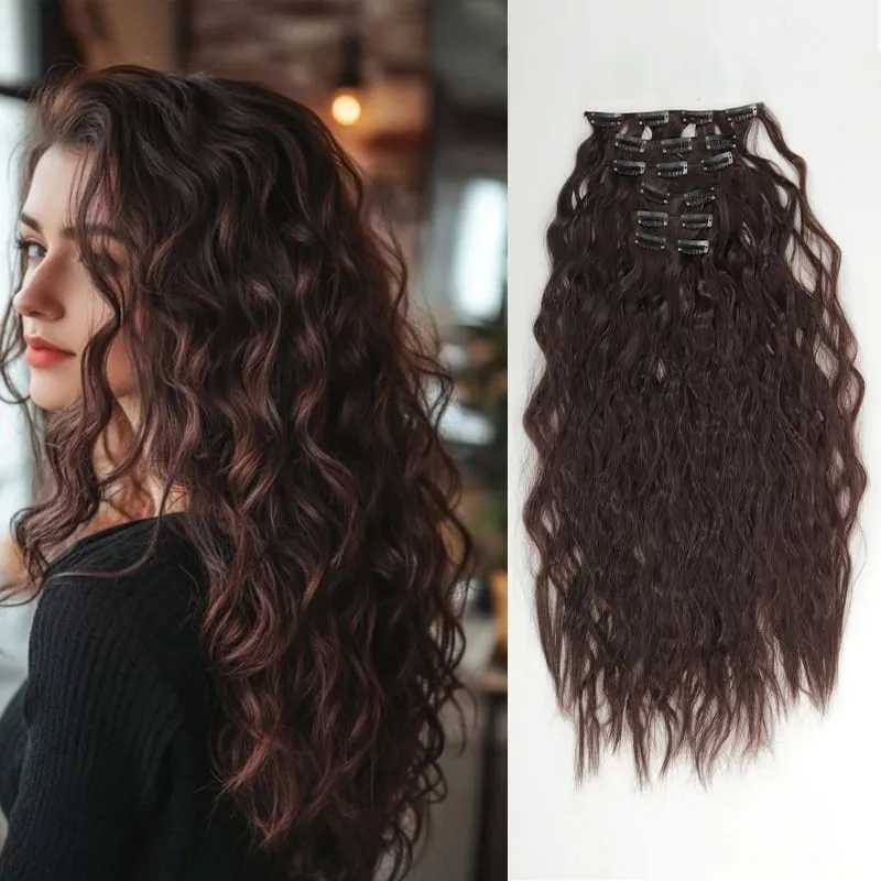 24 Inches 16 Clip Black Natural Daily Long Curly Hair Extensions Seven-Piece Set For Women — image 9