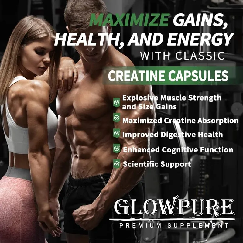 Creatine Monohydrate Capsules for Muscle Endurance Workout Recovery Mass Gainer Strength Performance Nutritional Supplement