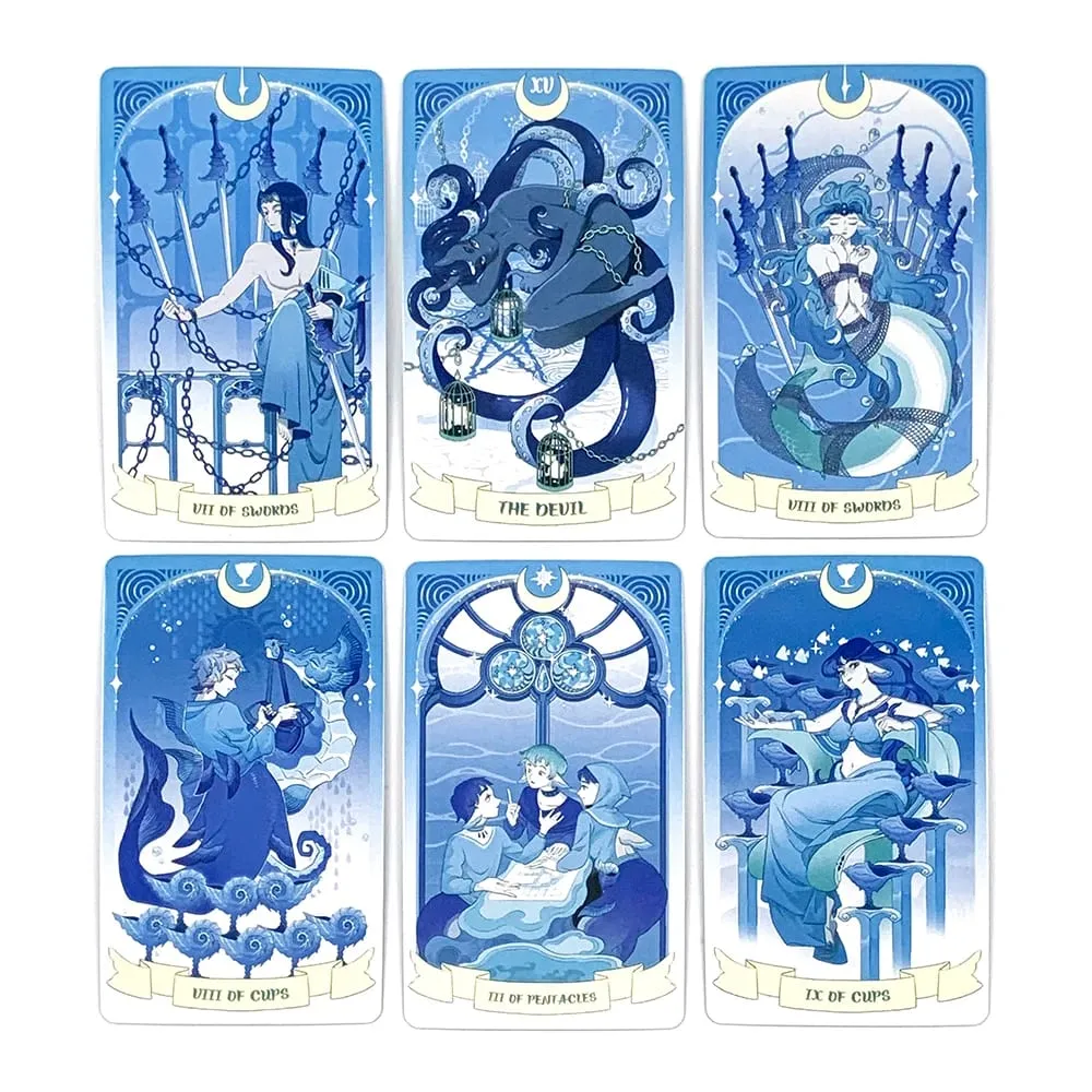 Sea in Moonlight Tarot Cards 78 Card Blue Ocean Mermaid English Version Divination Board Game Card Games & Gift Giving — image 4