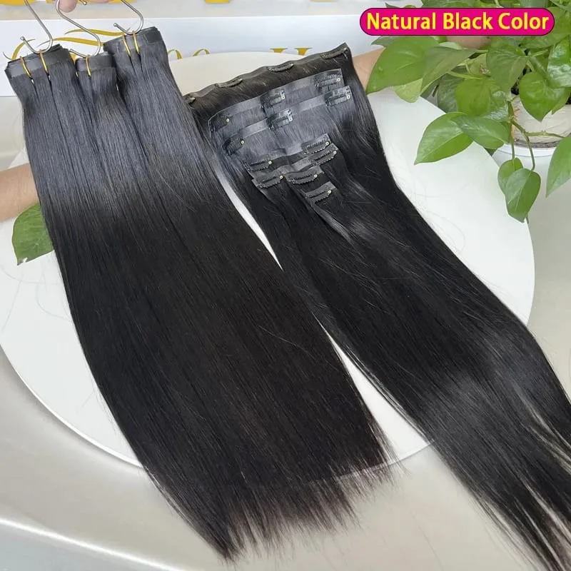 Bone Straight Clip In Human Hair Extensions Unprocessed Raw Hair Extensions Full Head Seamless Clip Ins Extension 100g/7pcs — image 2
