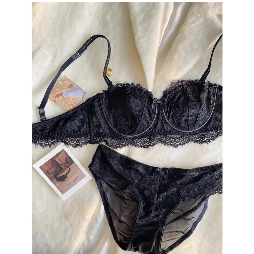 French Half Cup Rabbit Ear Bra Set Hot Sale Strapless Non‑Slip Minimizer Side Support Anti‑Sag 32‑38 Women Lingerie — image 3