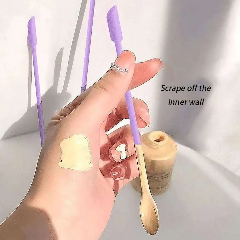 3pcs Portable Mini Silicone Scraper Soft Lengthened Face Mask Brush Double-head Jam Scraping Spoons Makeup Brushes Set