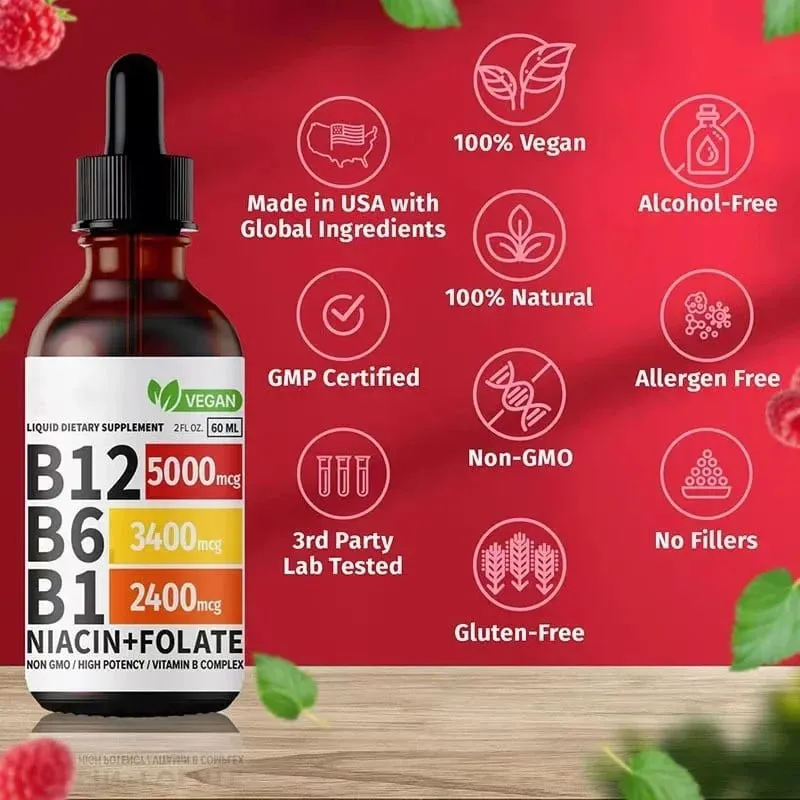 Vitamin B6 Drops Complex B12 B1 Folate Liquid Supplement Support Digestive System Drops Liquid Triple Absorption Liquid Drop — image 1